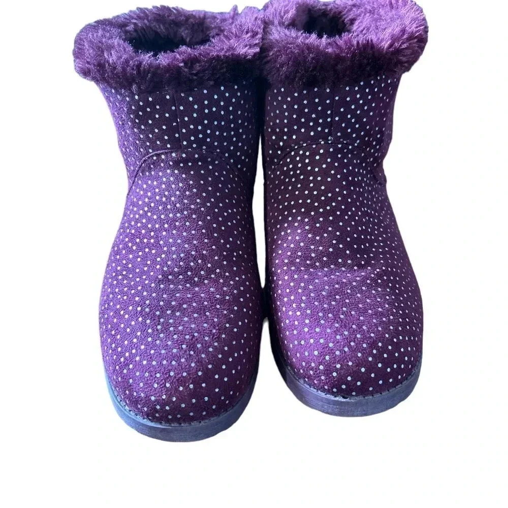 Cat & Jack Girls' Burgundy Red Silver‎ Dots Darby Faux Fur Winter Boot Sz 6